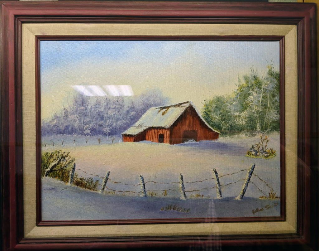 Snow Barn painting by Esther Trevizo