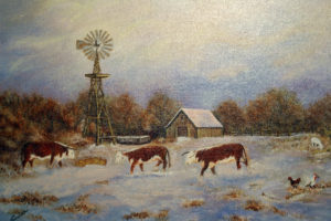 Winter Cows painting closeup