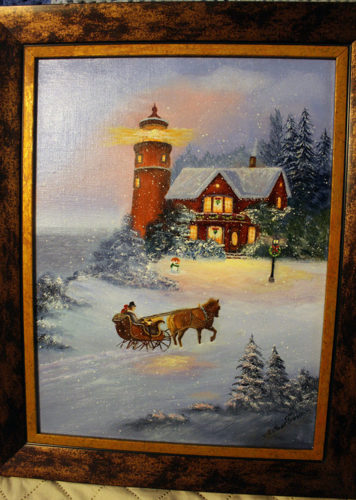 Winter Lighthouse painting by Esther Trevizo